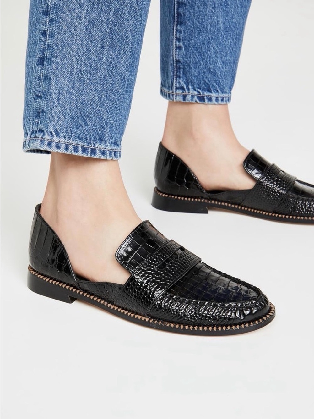 Freda Salvador Tash D’Orsay Moccasin Loafer Black Leather 7.5